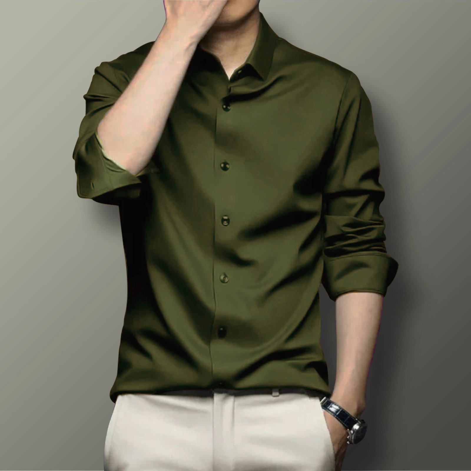 Olive-Mens-3 Olive micro shirt - Image 1